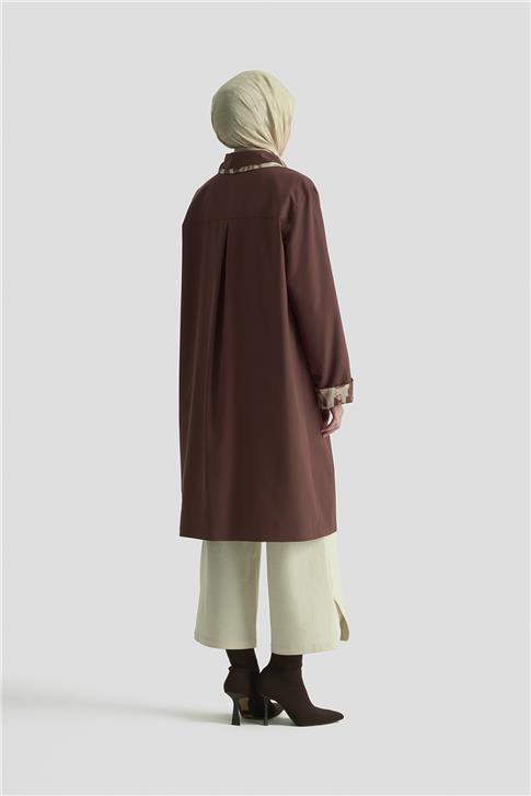 Armine Leopar Desen Garnili Trençkot 25K7901 Acı Kahve