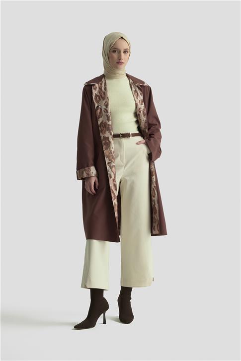 Armine Leopar Desen Garnili Trençkot 25K7901 Acı Kahve
