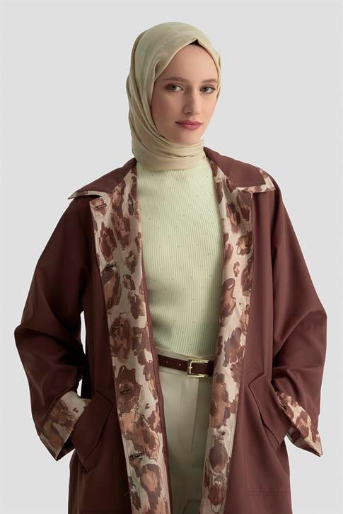 Armine Leopar Desen Garnili Trençkot 25K7901 Acı Kahve