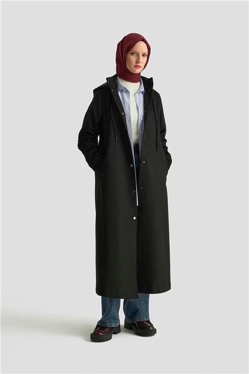 Armine Kapüşonlu Manto 25K8111 Siyah