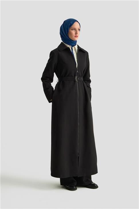 Armine Trok Kemerli Pardesü 25K8512 Siyah