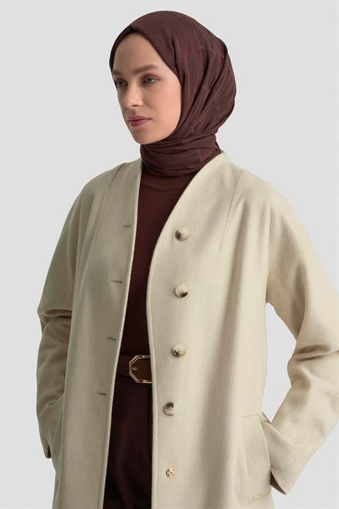 Armine Kaşe Manto 25K8603 Ekru