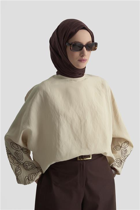 Armine Balon Kollu Bluz 25KD9001 Kum