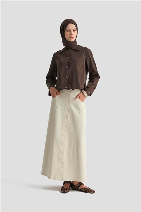 Armine Kısa Blazer Ceket 25KD9002 Kahverengi