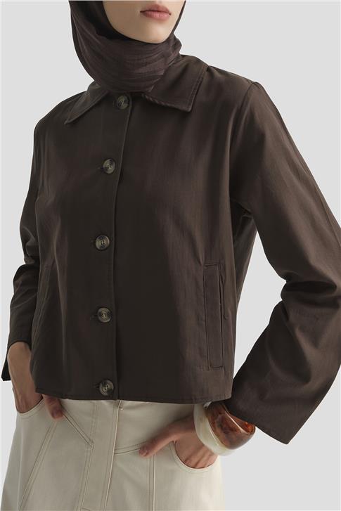 Armine Kısa Blazer Ceket 25KD9002 Kahverengi