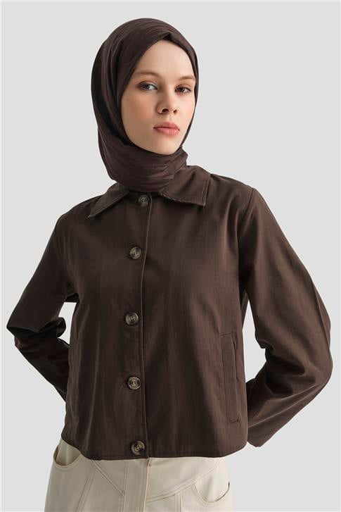 Armine Kısa Blazer Ceket 25KD9002 Kahverengi