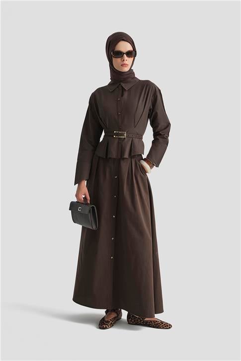 Armine Düğme Detaylı Etek 25KD9003 Kahverengi