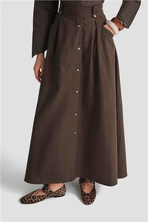 Armine Düğme Detaylı Etek 25KD9003 Kahverengi