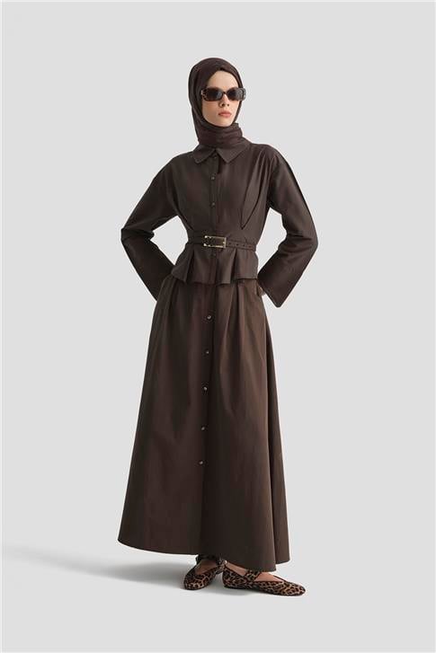 Armine Düğme Detaylı Etek 25KD9003 Kahverengi