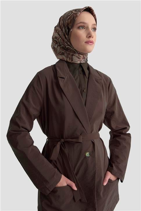 Armine Kırışık Efektli Blazer Ceket 25KD9004 Kahverengi
