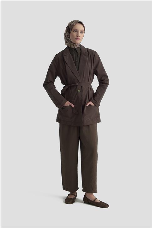 Armine Kırışık Efektli Blazer Ceket 25KD9004 Kahverengi