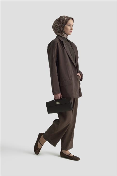 Armine Beli Lastikli Pileli Pantolon 25KD9005 Kahverengi