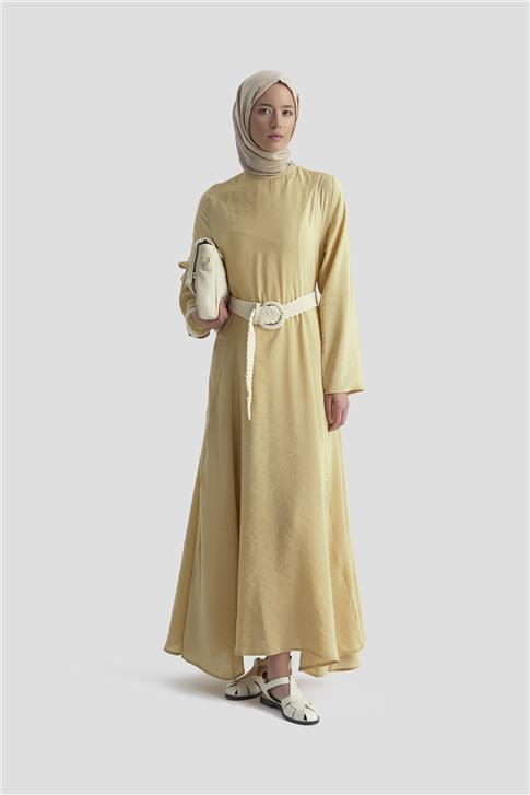 Armine Beli Pensli Elbise 25KD9007 Camel