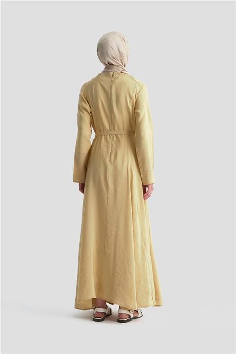 Armine Beli Pensli Elbise 25KD9007 Camel