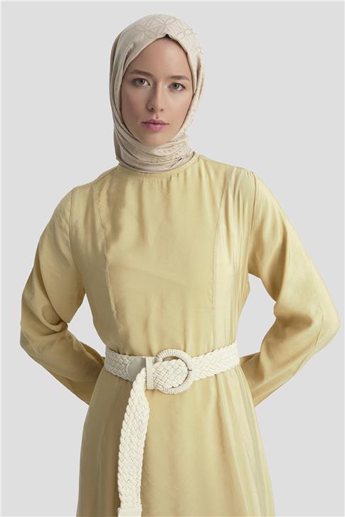 Armine Beli Pensli Elbise 25KD9007 Camel