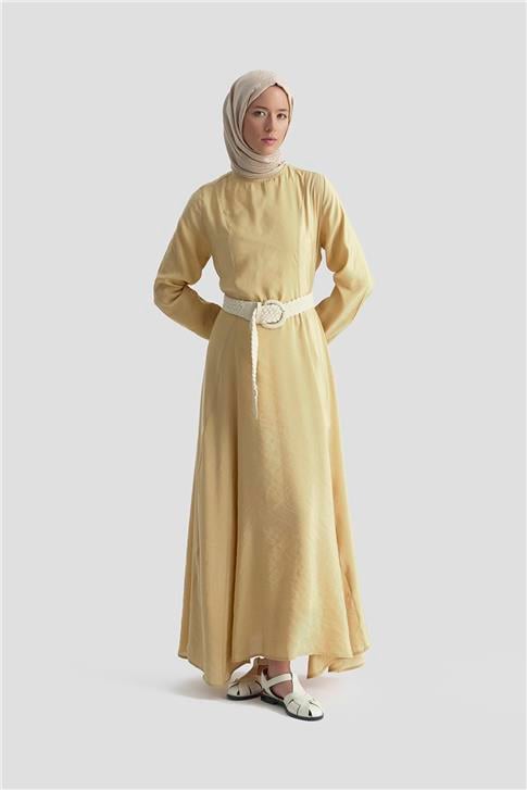 Armine Beli Pensli Elbise 25KD9007 Camel