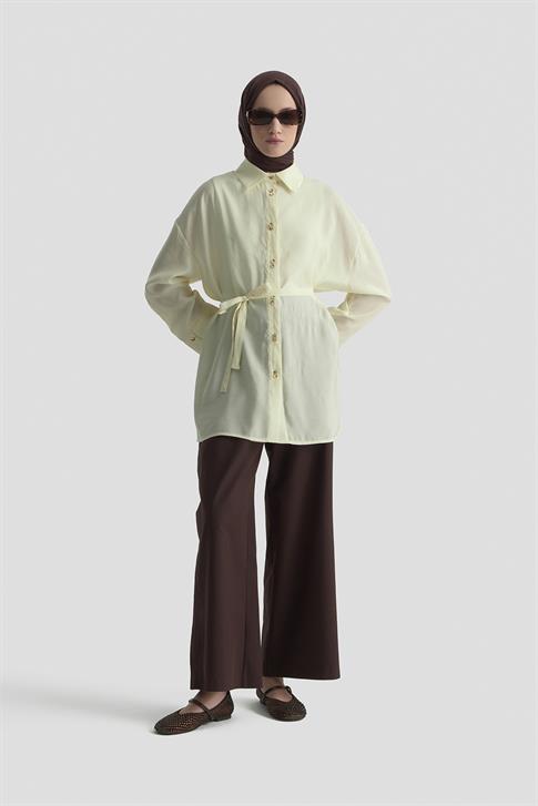 Armine Kemer Detaylı Tunik 25KD9009 Açık Sarı