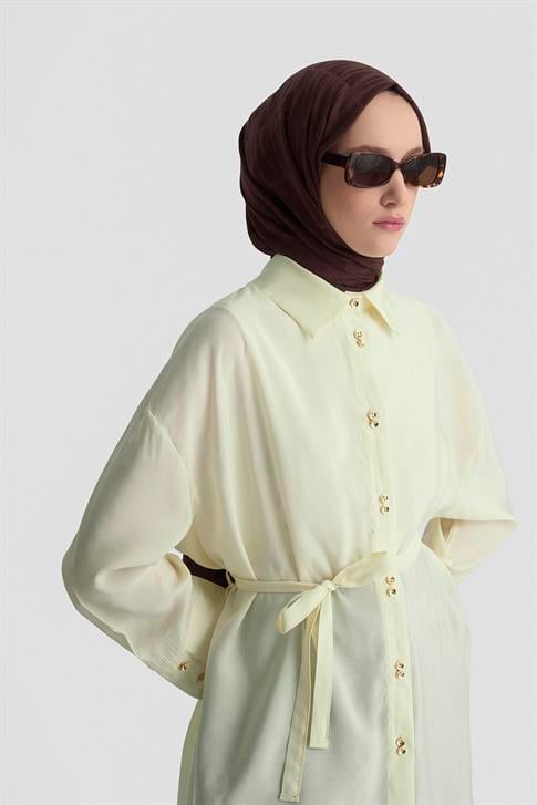 Armine Kemer Detaylı Tunik 25KD9009 Açık Sarı