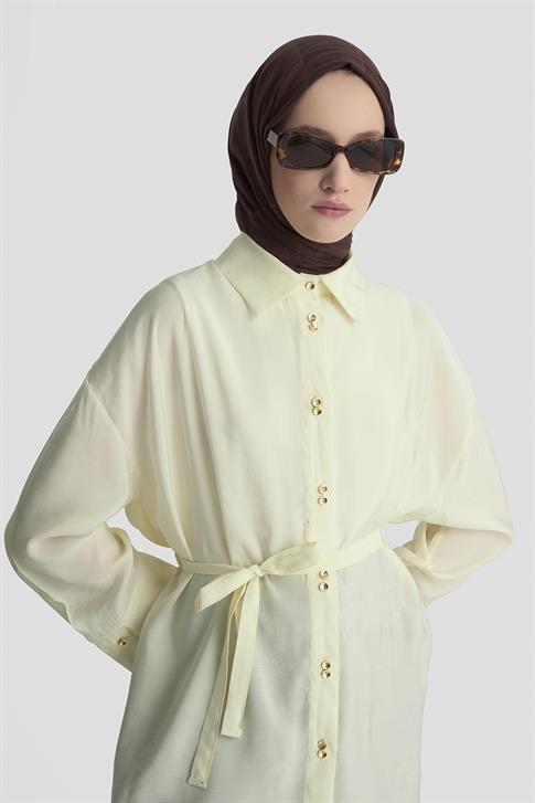 Armine Kemer Detaylı Tunik 25KD9009 Açık Sarı