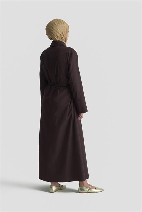 Armine Pens Detaylı Pamuk Elbise 25K9009 Kahverengi