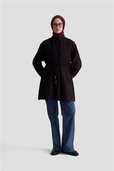 Armine Bağcıklı Safari Tunik 25KD9012 Siyah