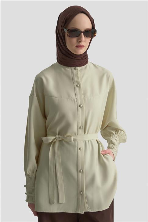 Armine Nervürlü Oversize Tunik 25KD9013 Bej