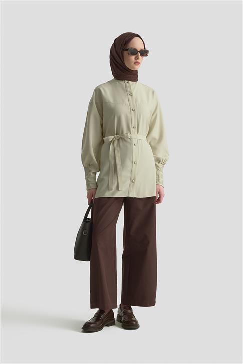 Armine Nervürlü Oversize Tunik 25KD9013 Bej