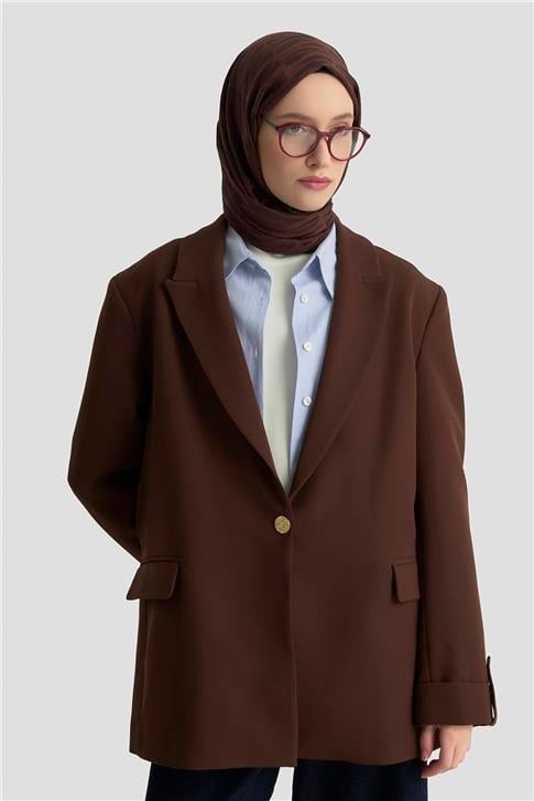 Armine Basic Blazer Ceket 25KD9016 Kahverengi
