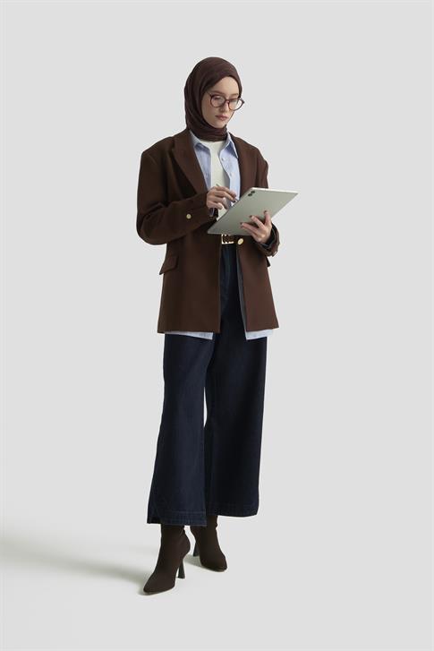 Armine Basic Blazer Ceket 25KD9016 Kahverengi