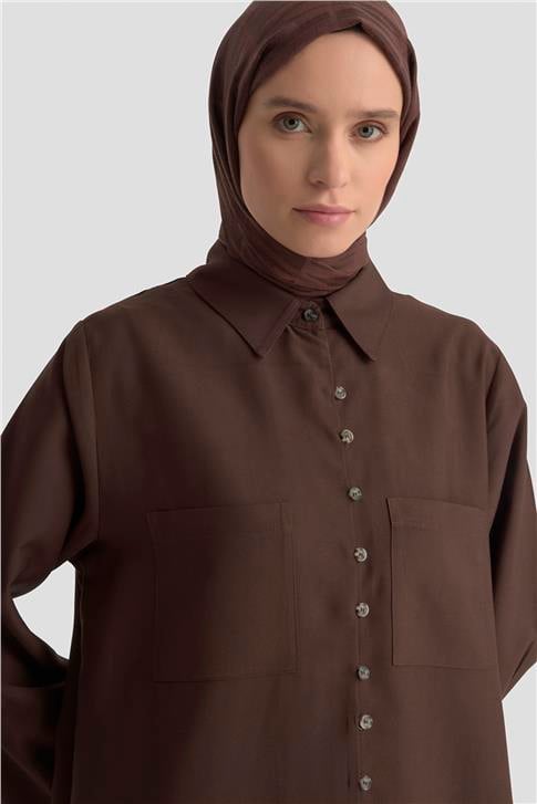 Armine Yırtmaçlı Tunik Elbise Kahverengi