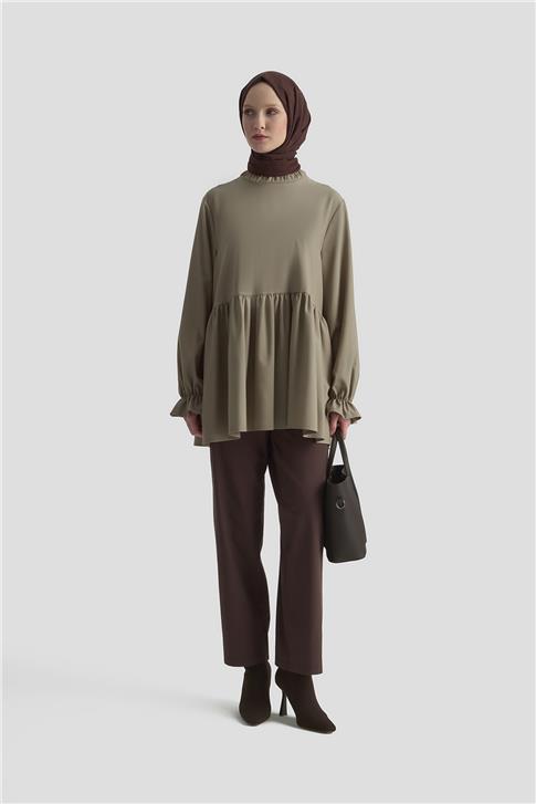 Armine Fırfırlı Balon Kollu Tunik 25KD9018 Bej