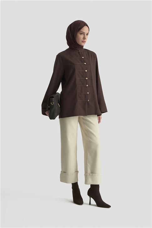 Armine Hakim Yaka Gömlek 25KD9019  Acı Kahve
