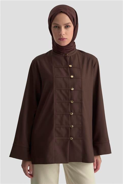 Armine Hakim Yaka Gömlek 25KD9019  Acı Kahve