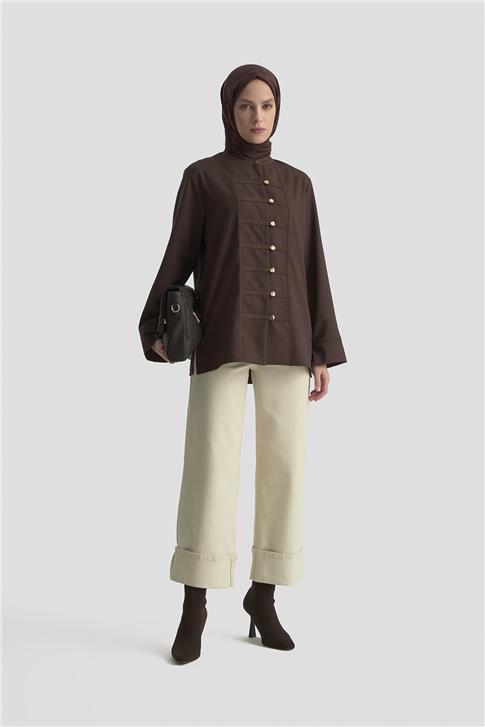 Armine Hakim Yaka Gömlek 25KD9019  Acı Kahve