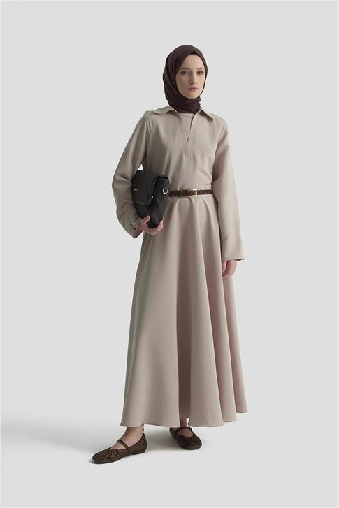 Armine Yakalı Modal Elbise 25K9103 Vizon