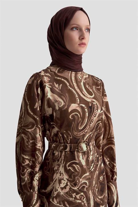 Armine Desenli Elbise 25K9127 Camel