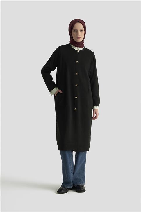 Armine Trend Düğmeli Triko Kap 25KTD4122 Siyah