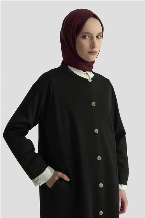Armine Trend Düğmeli Triko Kap 25KTD4122 Siyah