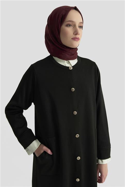 Armine Trend Düğmeli Triko Kap 25KTD4122 Siyah