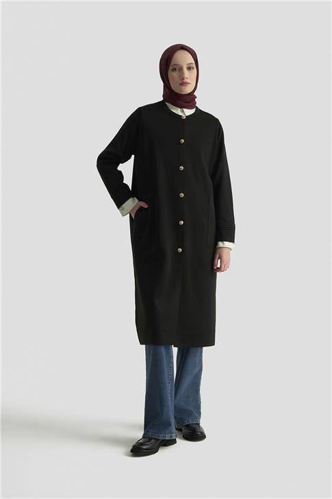 Armine Trend Düğmeli Triko Kap 25KTD4122 Siyah