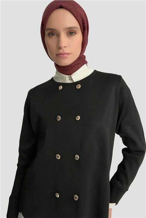 Armine Düğme Detaylı Triko Takım 25KTD6118 Siyah
