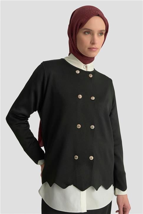 Armine Düğme Detaylı Triko Takım 25KTD6118 Siyah