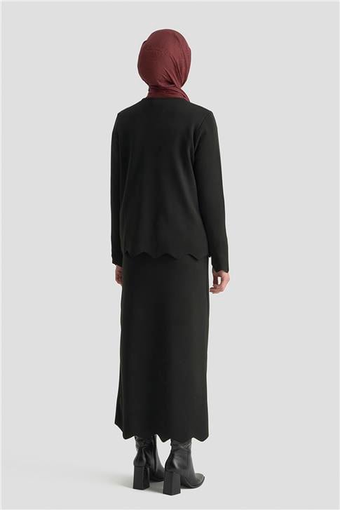 Armine Düğme Detaylı Triko Takım 25KTD6118 Siyah