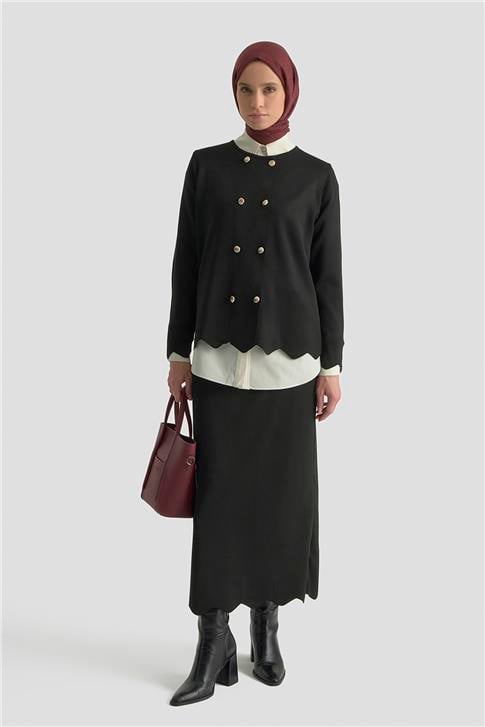Armine Düğme Detaylı Triko Takım 25KTD6118 Siyah