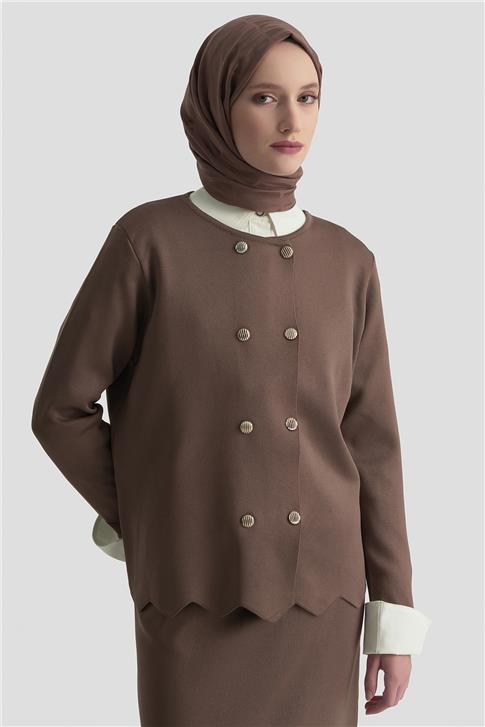 Armine Trend Düğme Detaylı Triko Takım 25KTD6118 Mocha