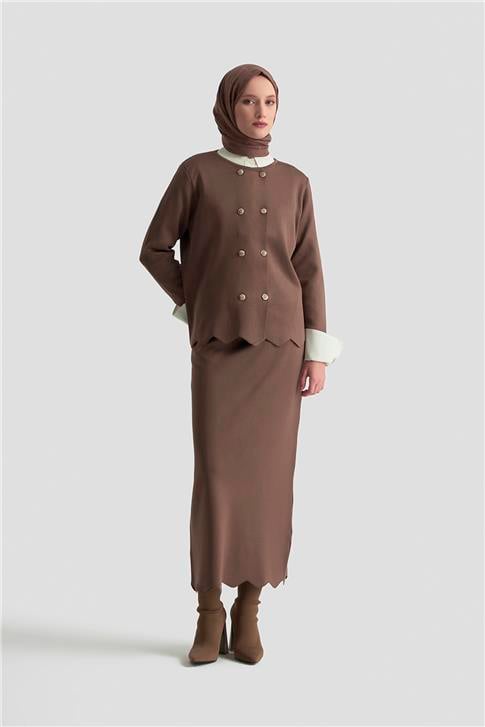 Armine Trend Düğme Detaylı Triko Takım 25KTD6118 Mocha