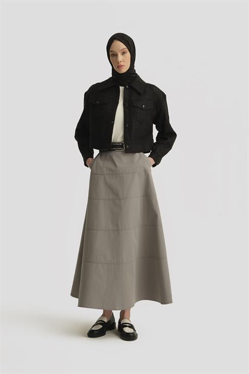 Armine Dikiş Detaylı Etek 25Y1801 Gri