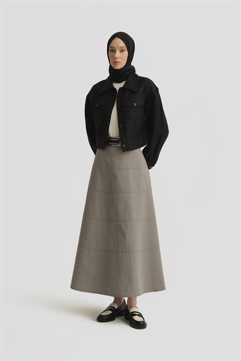 Armine Dikiş Detaylı Etek 25Y1801 Gri