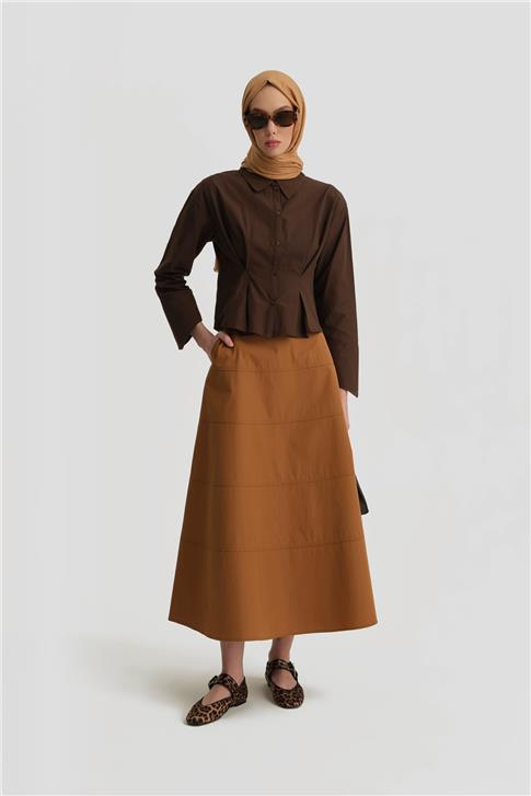 Armine Dikiş Detaylı Etek 25Y1801 Taba