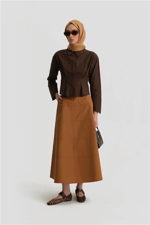 Armine Dikiş Detaylı Etek 25Y1801 Taba
